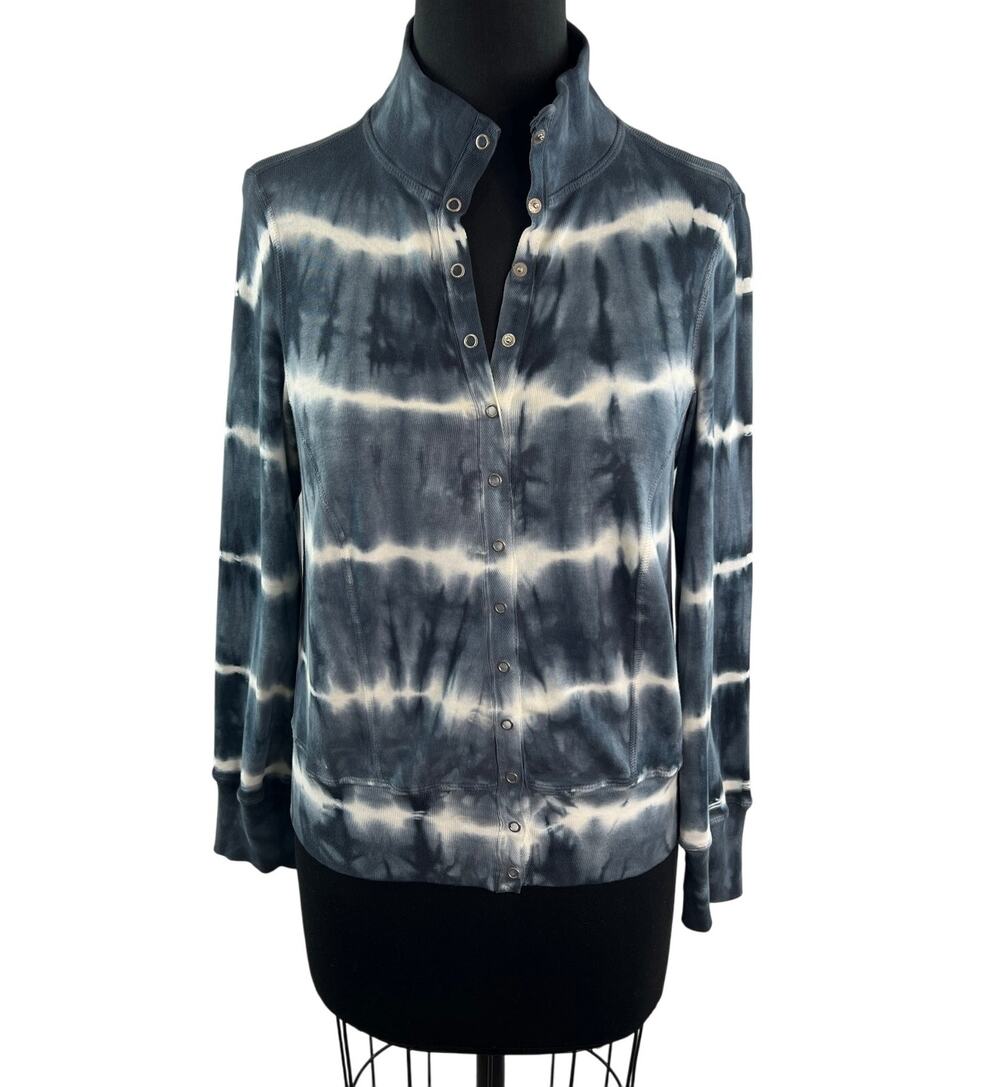 Barbara Lesser Fibers Gray White Sweatshirt Cotton Tie-Dye Snap Button Front XS